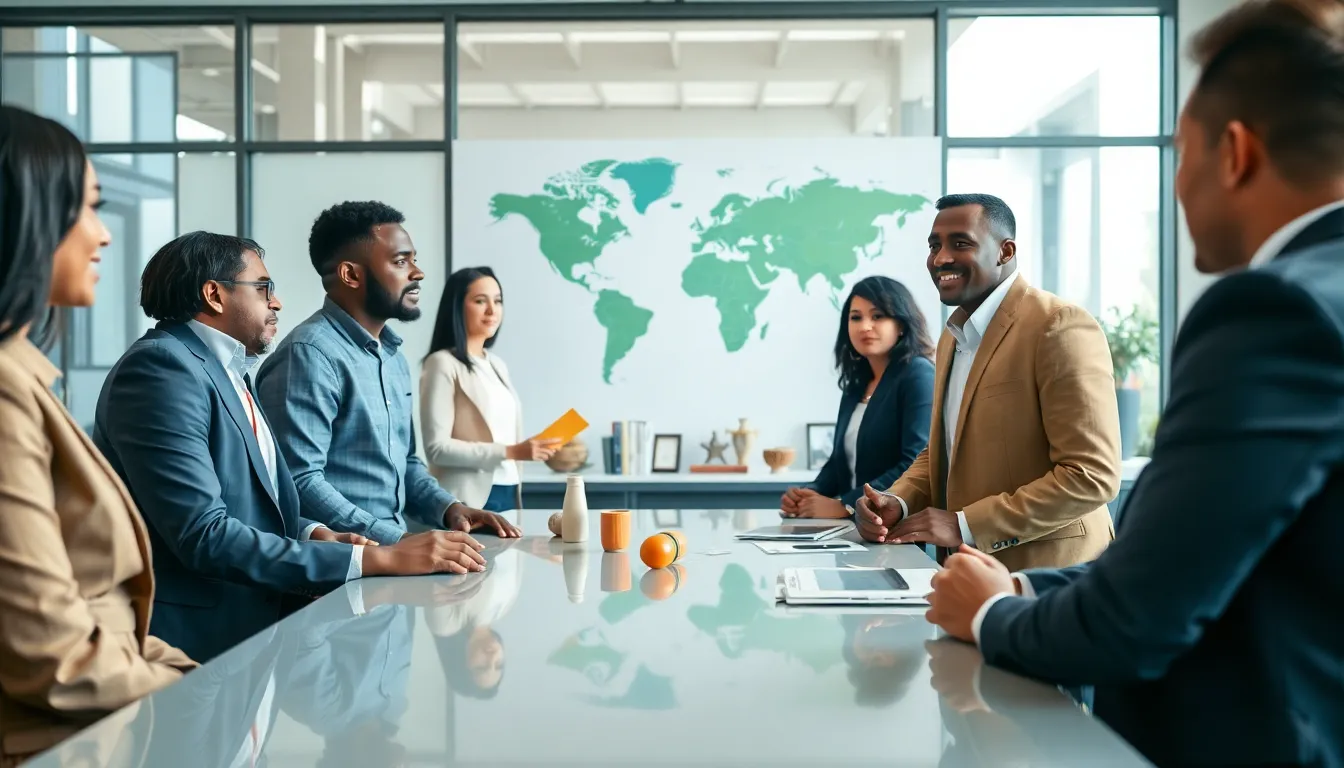 diverse professionals discussing culture factors in a modern office.